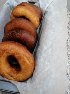 A picture of Homemade donuts.