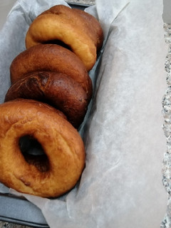 A picture of Homemade donuts.