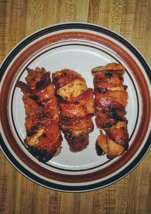 A picture of Brown Sugar and Garlic Bacon Wrapped Chicken.