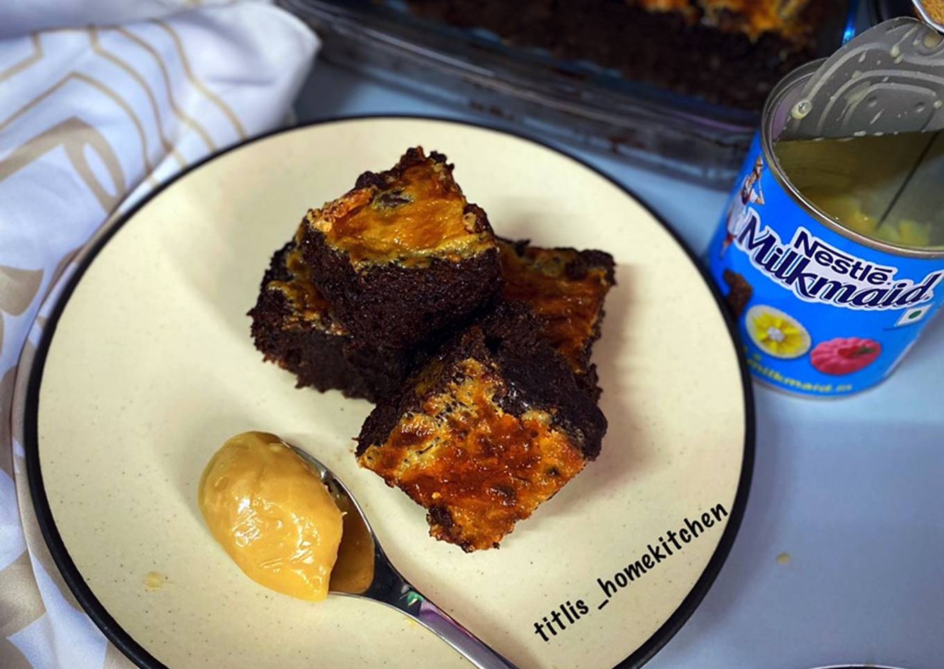 Baked Dulce de leche double chocolate bread pudding