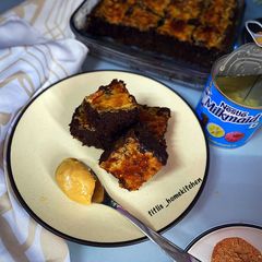 A picture of Baked Dulce de leche double chocolate bread pudding.