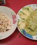 Pechugas poblanas con espagueti blanco