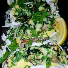 A picture of Mike's Spinach Hollandaise Baked Oysters.