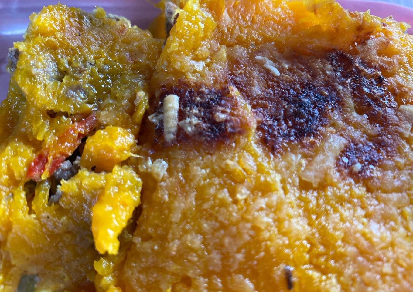 Pastel de carne con puré de calabaza