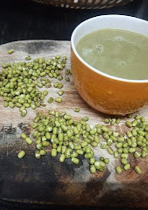 A picture of Whole green moong dal soup.