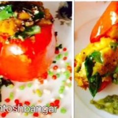 A picture of Dhokla Stuffed Red Capsicum. .