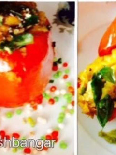 A picture of Dhokla Stuffed Red Capsicum. .