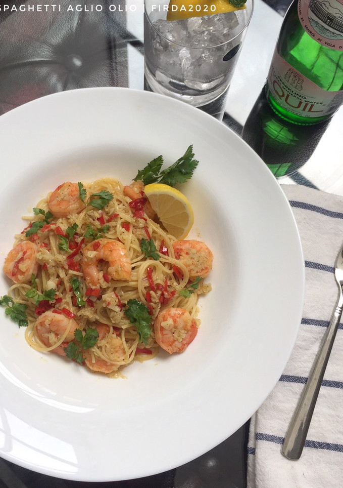 Foto resep Spicy Shrimp Aglio e Olio Pasta