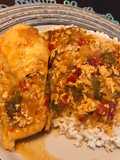 Arroz blanco con pechuga en salsa