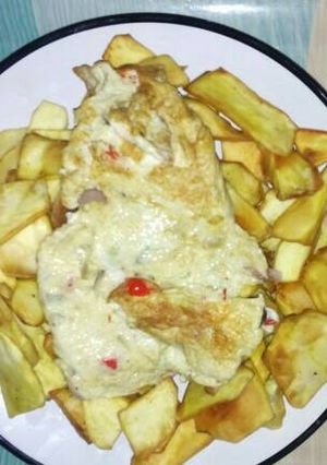 A picture of Fried potato with egg.