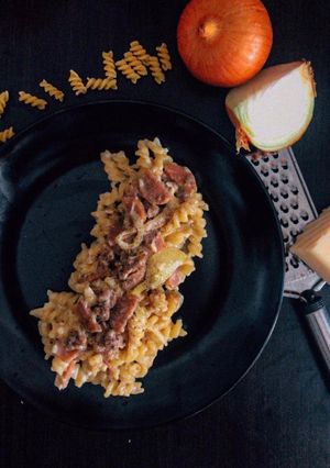 Foto resep Beef Fusilli Carbonara / Pasta Carbonara / Saus Carbonara / Macaroni Carbonara