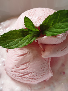 A picture of Rasberry ice cream dessert.