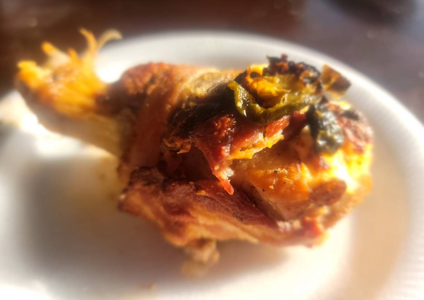 Chicken thighs stuffed with cream cheese wrapped in bacon and fillet