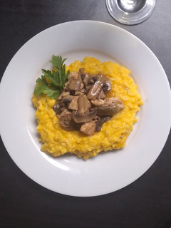 Una foto de Risotto de Zapallo con champiñones al PilPil