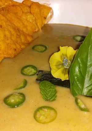 A picture of Potato, Poblano, and Chipotle Soup.