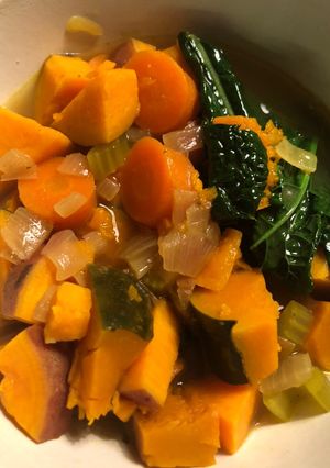 A picture of Orange stew 🧡 / Squash, sweet potato and carrot stew - vegan.