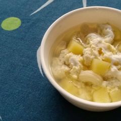 A picture of Macaroni Quail Eggs and Potato Soup.