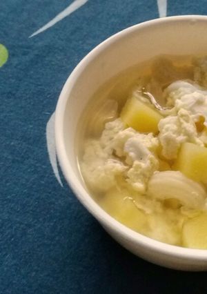 A picture of Macaroni Quail Eggs and Potato Soup.