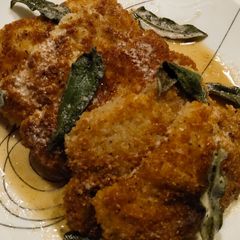 Crispy pork with brown butter and sage A picture of Crispy pork with brown butter and sage.