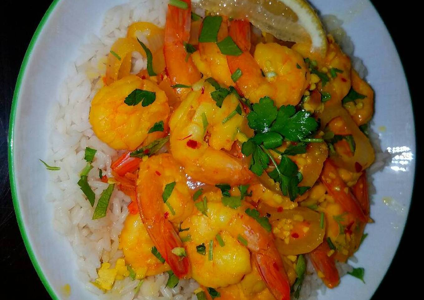 Mike's Sautéed Garlic Lemon & Saffron Shrimp Over Rice