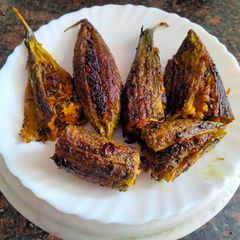 A picture of Andhra style stuffed karela.