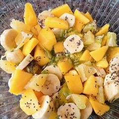 A picture of Fruit salad with chia seeds.