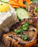 Simple grilled pork chop rice plate with eggs recipe