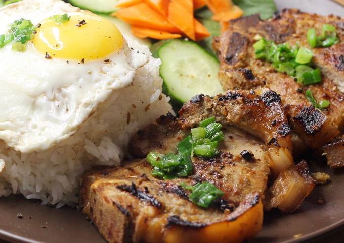 Recipe of Perfect Simple grilled pork chop rice plate with eggs recipe