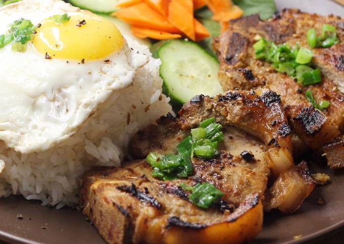 Easiest Way to Prepare Jamie Oliver Simple grilled pork chop rice plate with eggs recipe