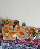 Mango jelly with mango sauce strawberry fruit custard