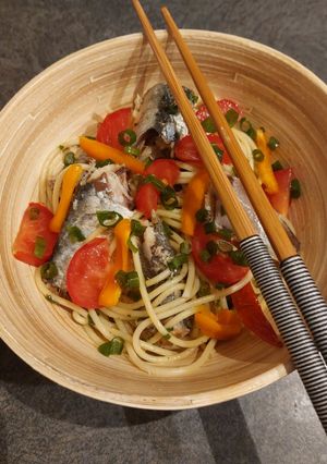 Une photo de Spaghettis aux sardines (ramen de sardines)