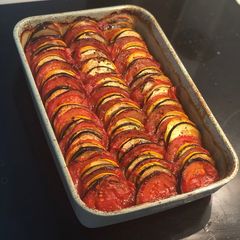 Easy but fancy looking Ratatouille 🐀 🍆 🍅 A picture of Easy but fancy looking Ratatouille 🐀 🍆 🍅.