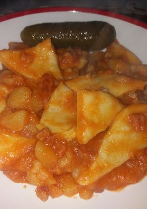 Gazdag krumplis tészta házi gyúrt tésztával recept fotója