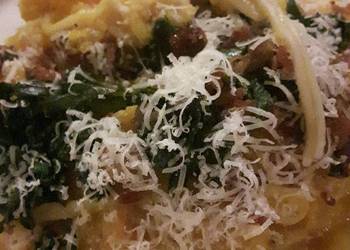 Easiest Way to Prepare Delicious Butternut squash creamy pasta with kale  bacon topping