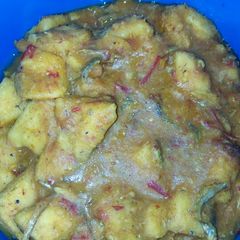 Peppered yam porridge with tiny fried fishes A picture of Peppered yam porridge with tiny fried fishes.