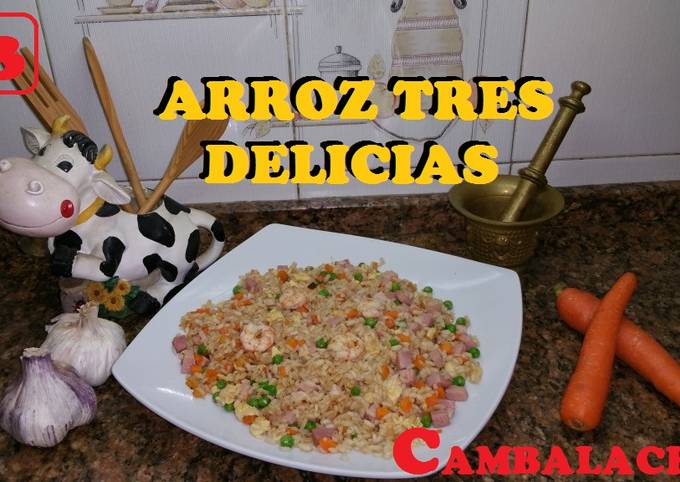 Vídeo receta Arroz tres delicias con gambas