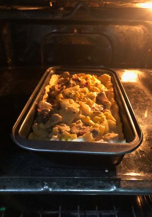 Una foto de Quiche de pollo y champiñones