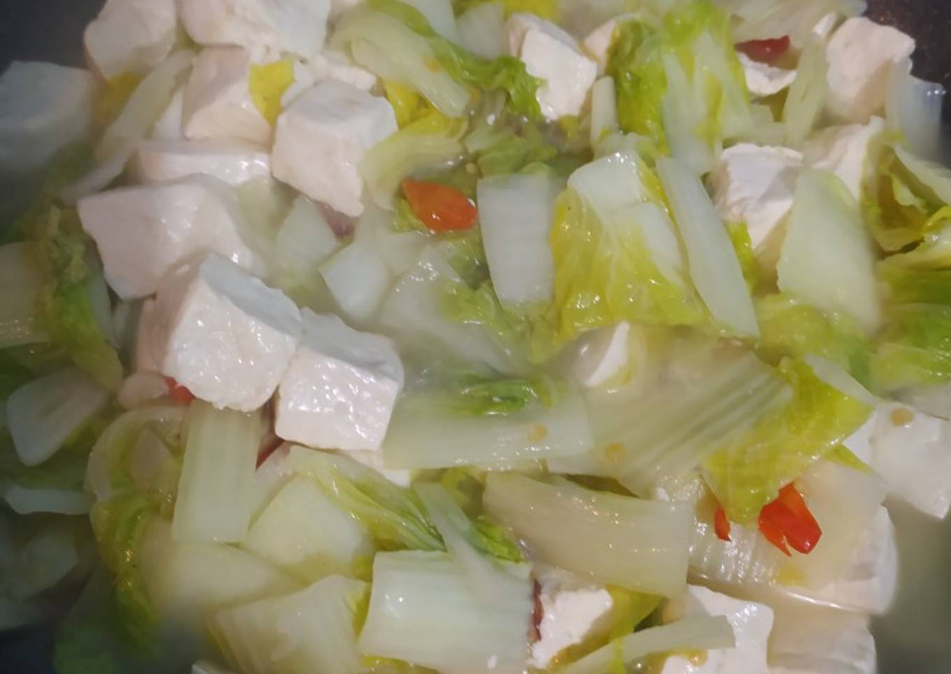 Tumis sawi putih dengan tahu
