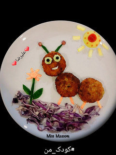 عکسی از دستور تزیین کتلت کودک به شکل مورچه مهربان علیرضا👦