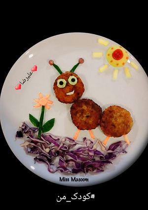 عکسی از دستور تزیین کتلت کودک به شکل مورچه مهربان علیرضا👦