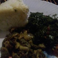 A picture of Matumbo shallow fry and ugali with Sukuma.