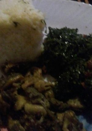 A picture of Matumbo shallow fry and ugali with Sukuma.