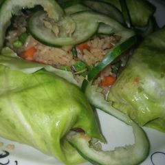 Cabbage rolled fried rice A picture of Cabbage rolled fried rice.