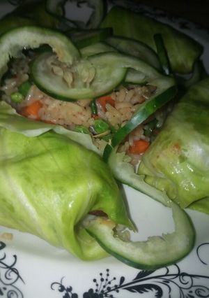A picture of Cabbage rolled fried rice.