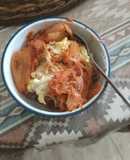 Nasi merah telur jamur orak Arik kimchi