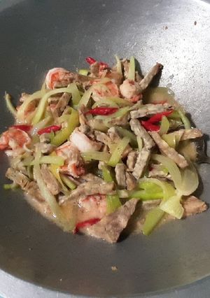 Foto resep Tumis labu tempe campur udang