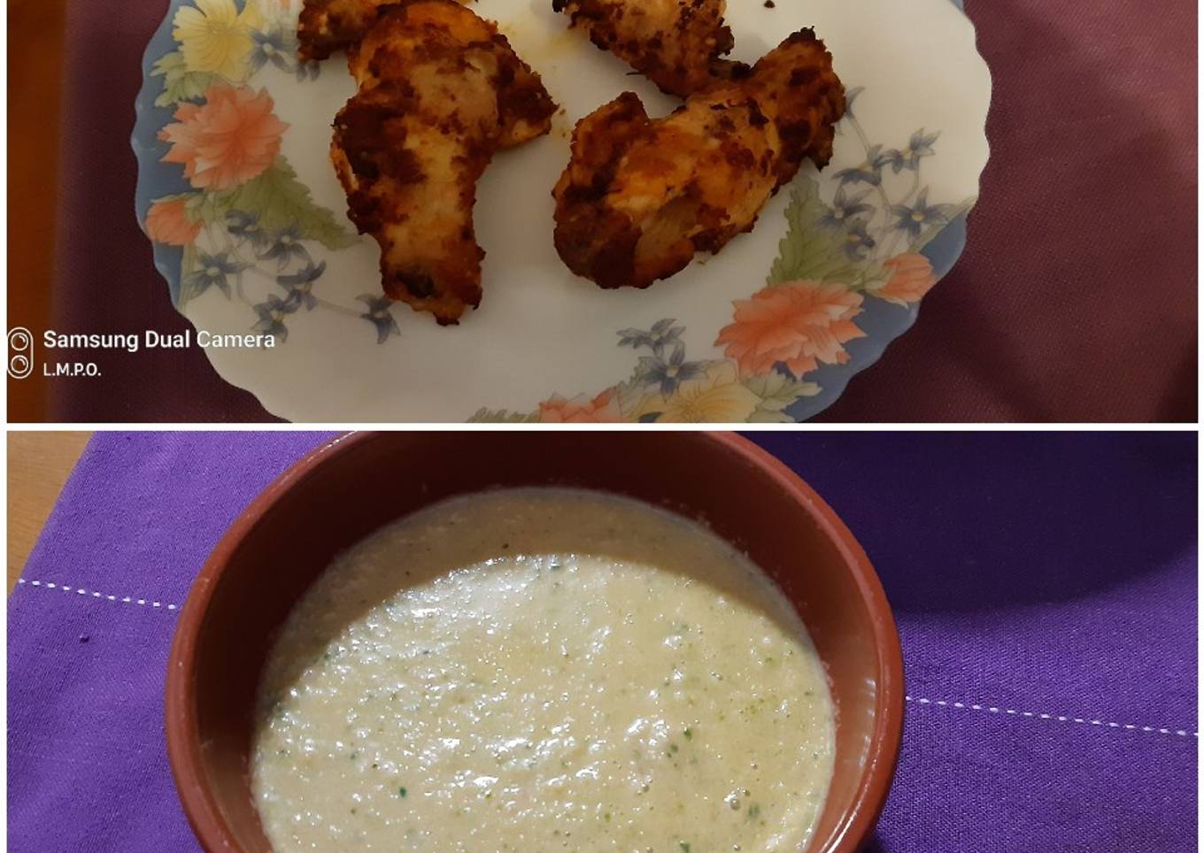 Alitas de pollo con mostaza en airfryer y ensalada líquida