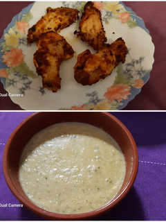 Una foto de Alitas de pollo con mostaza en airfryer y ensalada líquida