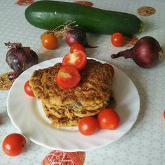 Vegan corn cheese zucchini pancakes A picture of Vegan corn cheese zucchini pancakes.
