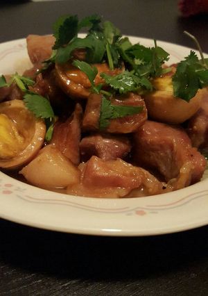 A picture of Vietnamese Braised Pork with Eggs (Thit Kho).